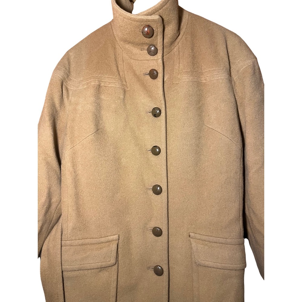Vintage London Fog‎ Maincoats Women Camel Wool Blend Belted Trench Coat Size 10